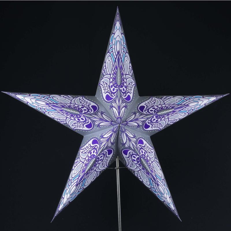 Peacock silber  - Faltbarer Leuchtstern, Weihnachtsstern aus Papier mit 5 Zacken, 60 cm